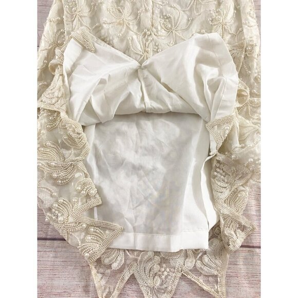 Vintage Gloria Vanderbilt Women's Ivory Lace Beaded Wedding Dress - 1XL - Picture 12 of 13